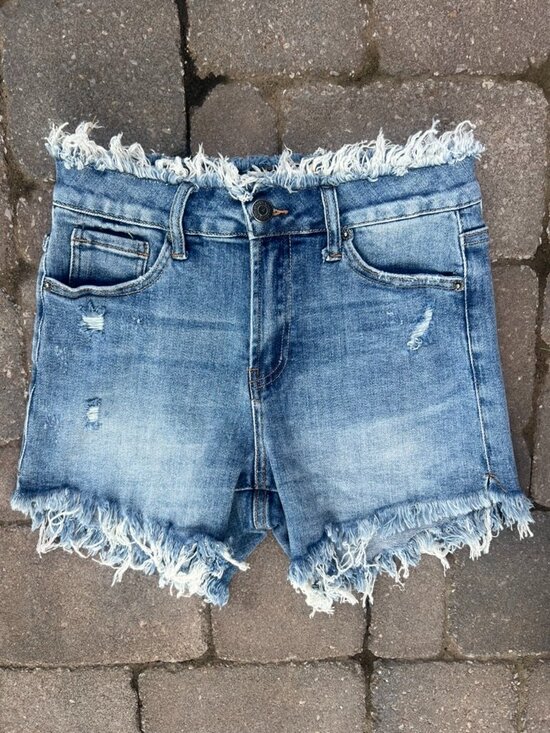Risen Jeans Pants - Risen high rise distressed jean shorts with frayed hems Size S